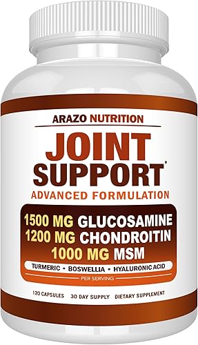Arazo Nutrition Glucosamina Condroitina Cúrcuma Msm Boswellia - Suplemento de apoyo articular para aliviar 120 cápsulas para huesos, espalda,