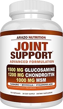 Arazo Nutrition Glucosamine Chondroitin Turmeric Msm Boswellia - Joint Support Supplement for Relief 120 Capsules for Bones, Back, Knees, Hands (120 Capsules)