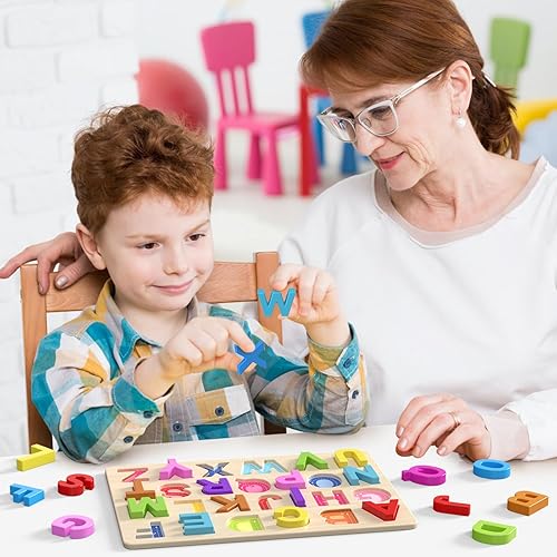 Miniatura 7 de Rompecabezas del alfabeto, rompecabezas de madera para niños pequeños, rompecabezas con forma de ABC para niños, actividades de aprendizaje