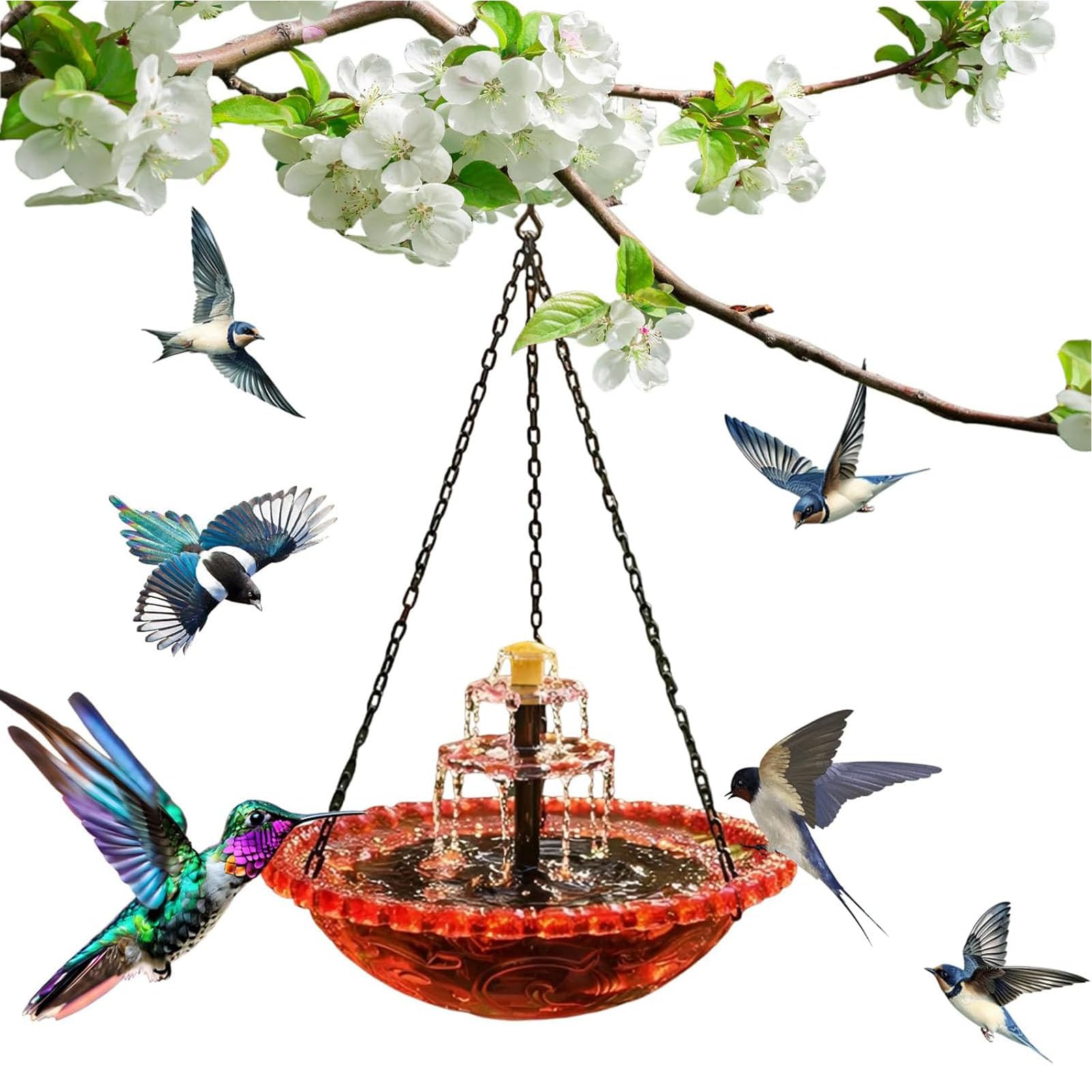 Fontaine solaire pour oiseaux suspendue pour éviter l'eau stagnante