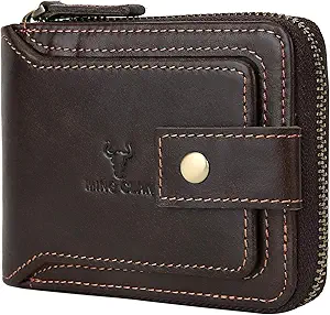 Zipper Wallet Men RFID Blocking Leather Bifold Wallets For Men - Flap ID Window Zip Coin Pocket Mens Zipper Wallets - Big Capacity Credit Card Travel Wallet