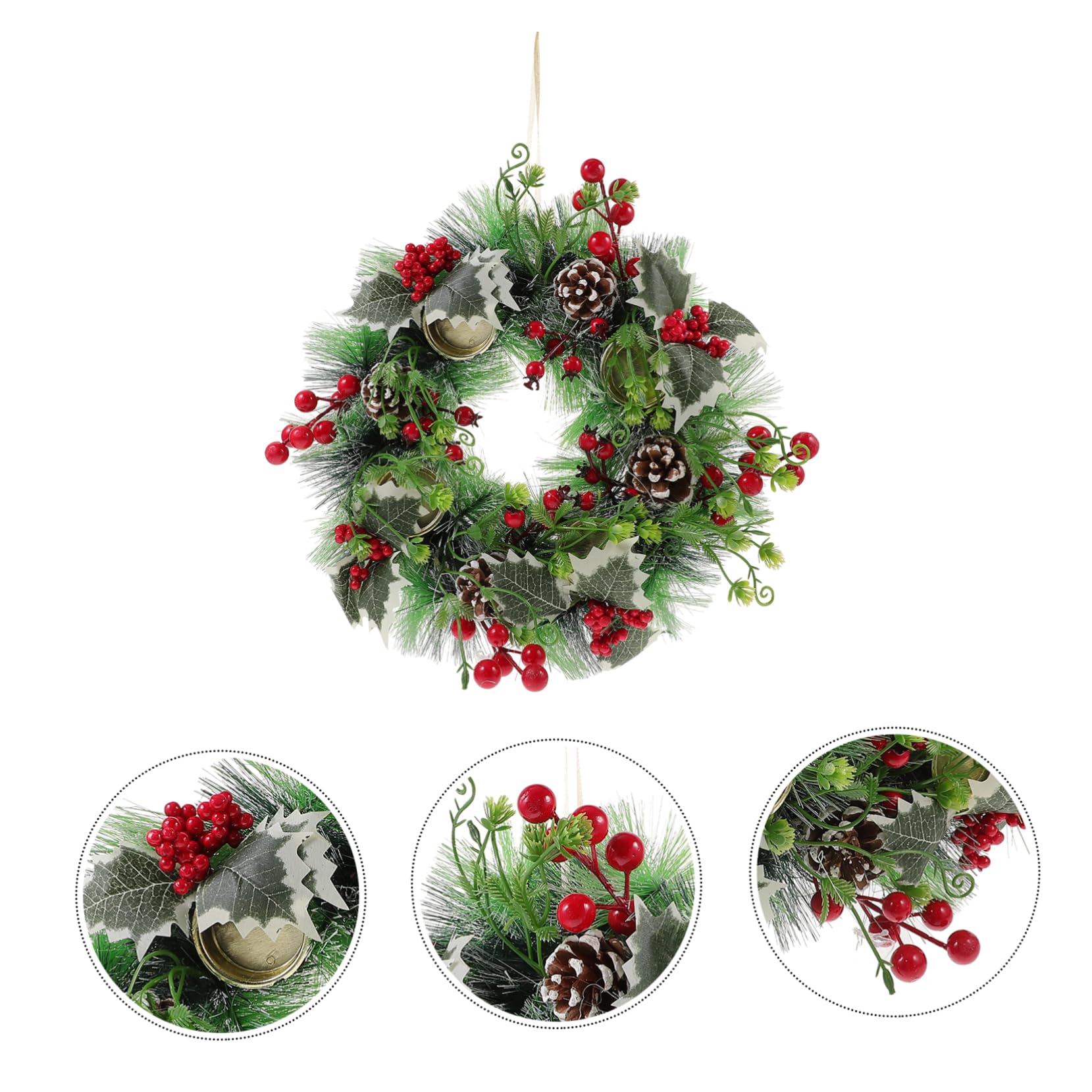 ERINGOGO Christmas Candle Ring Decor Artificial Wreath for Dining Table Centerpiece Xmas Party Supplies Elegant Candle Garland with Greenery for Holiday Gatherings