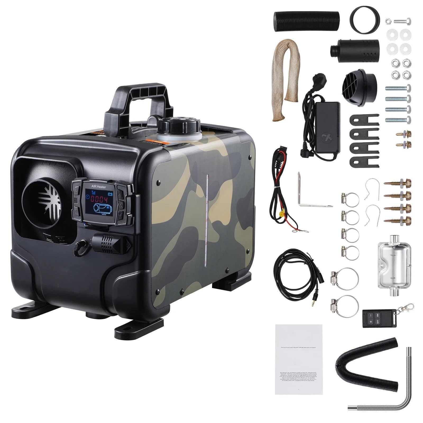 Ogrzewacz samochodowy 8 kW, 12 V/24 V, wielofunkcyjny, nagrzewnica powietrza na olej napędowy, Bluetooth, wyświetlacz, alarm CO, poziomy ogrzewacz na olej napędowy, pojazd/garaż