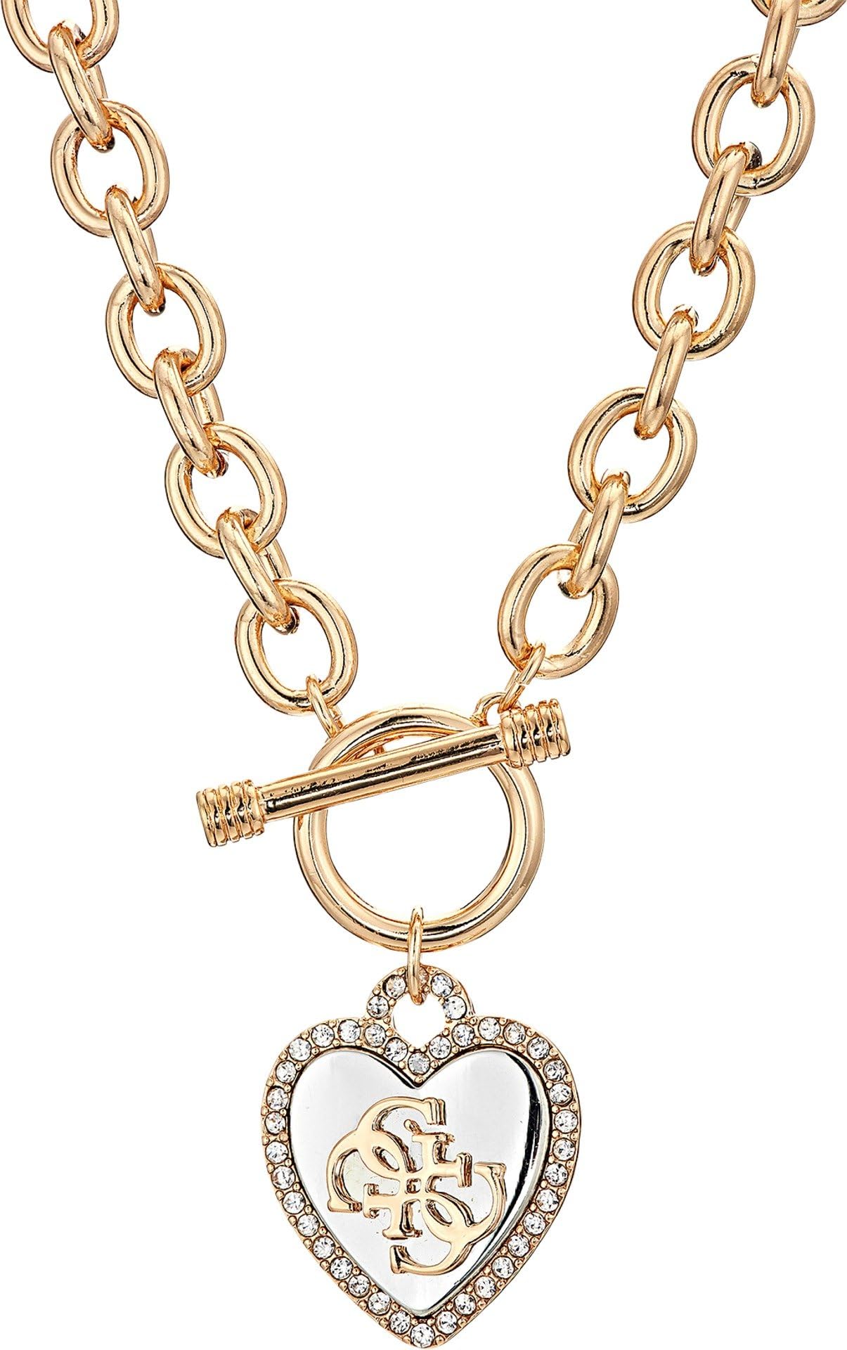 Guess para mujer pave enmarcado corazón Toggle Collar con 4 G Logo