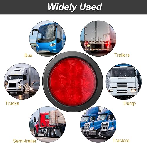 Miniatura 5 de 12 luces traseras LED redondas de 4 pulgadas, 10 luces LED de marcador de remolque, impermeables, 12 V, luces de freno de freno selladas, montaje