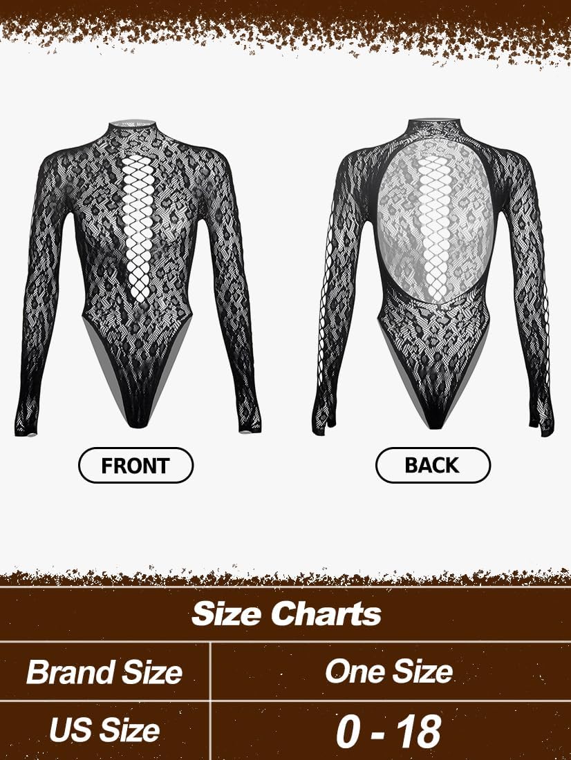 Women Sexy Leopard Fishnet Bodysuit - Mesh Tops Sheer Lingerie, Hollow Out Exotic Body Suits Festival Rave Outfits - Image 6