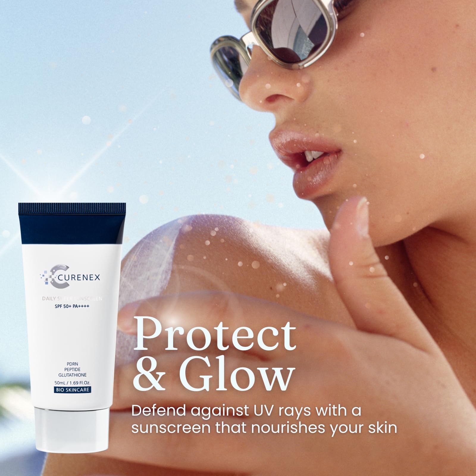 CURENEX Daily Sheer Sunscreen SPF50+ PA++++ provides comprehensive protection against UVA+UVB rays while revitalizing skin with PDRN and multi-peptide complex. (1.69 fl.oz.)