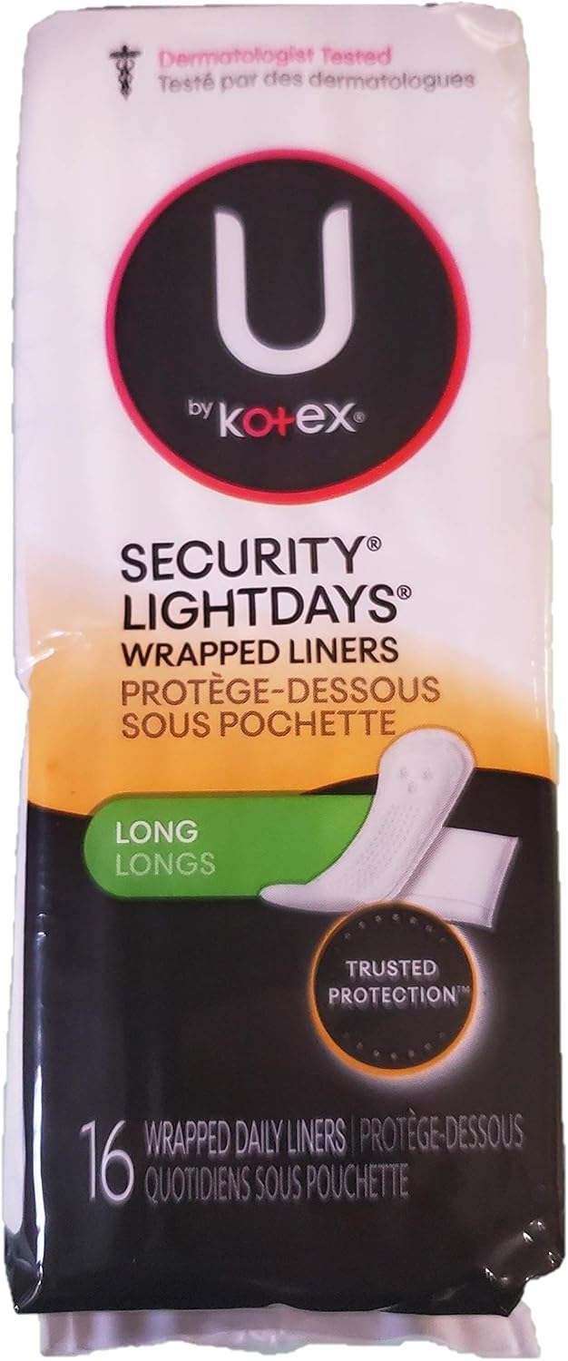 Kotex Lightdays Liner, Long, 16 Count, (Pack of 6)