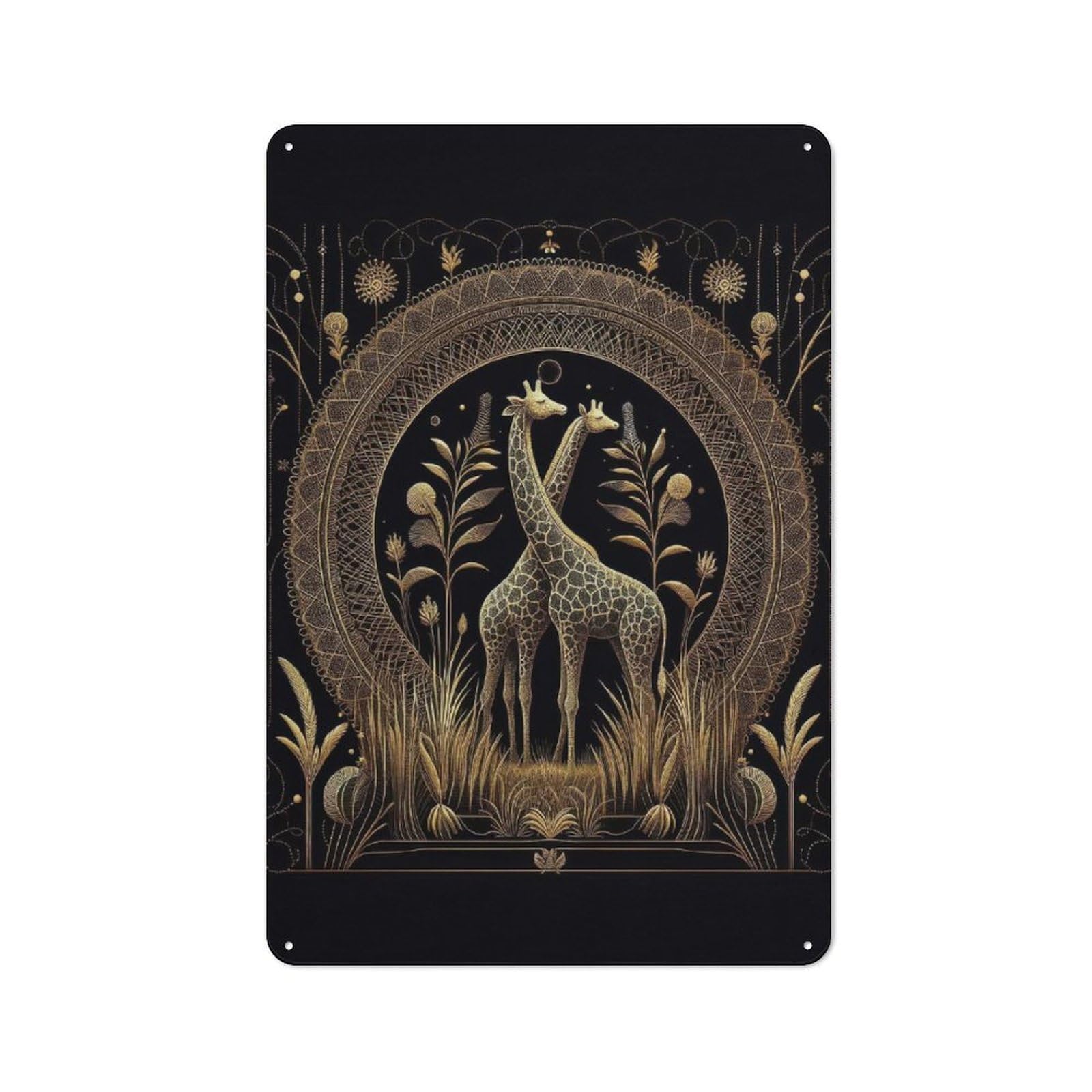 Understated Office Metal Sign 30x20cm Featuring Golden Giraffe Couple, Studio Wall Plaque for Office, Study, Studio Or Hallway