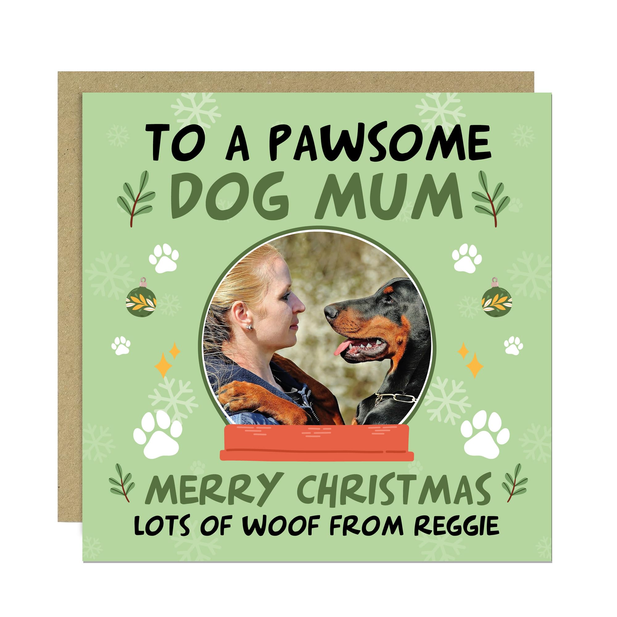 RED OCEAN Christmas Card For Dog Mum Personalised Pawsome Dog Mum Card For Christmas Funny From The Owner With Kraft Envelope