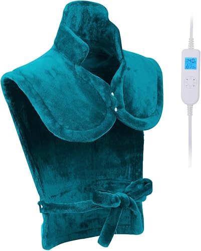 Ruqiji Almohadilla de calefacción de cuello y hombros y espalda de 26 x 35 pulgadas con tecnología de calentamiento rápido y 6 ajustes de