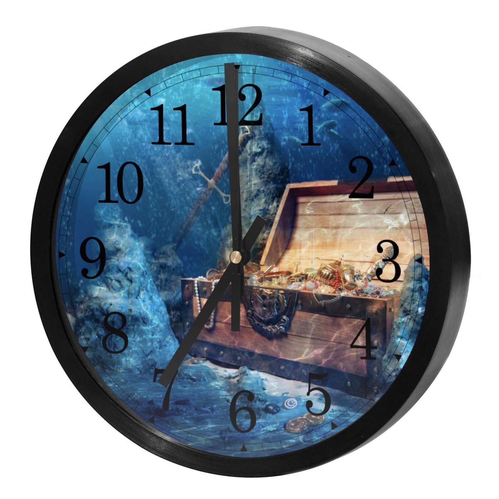 Horloge à quartz à piles sans tic-tac et horloge murale de cuisine Trésor sous-marin