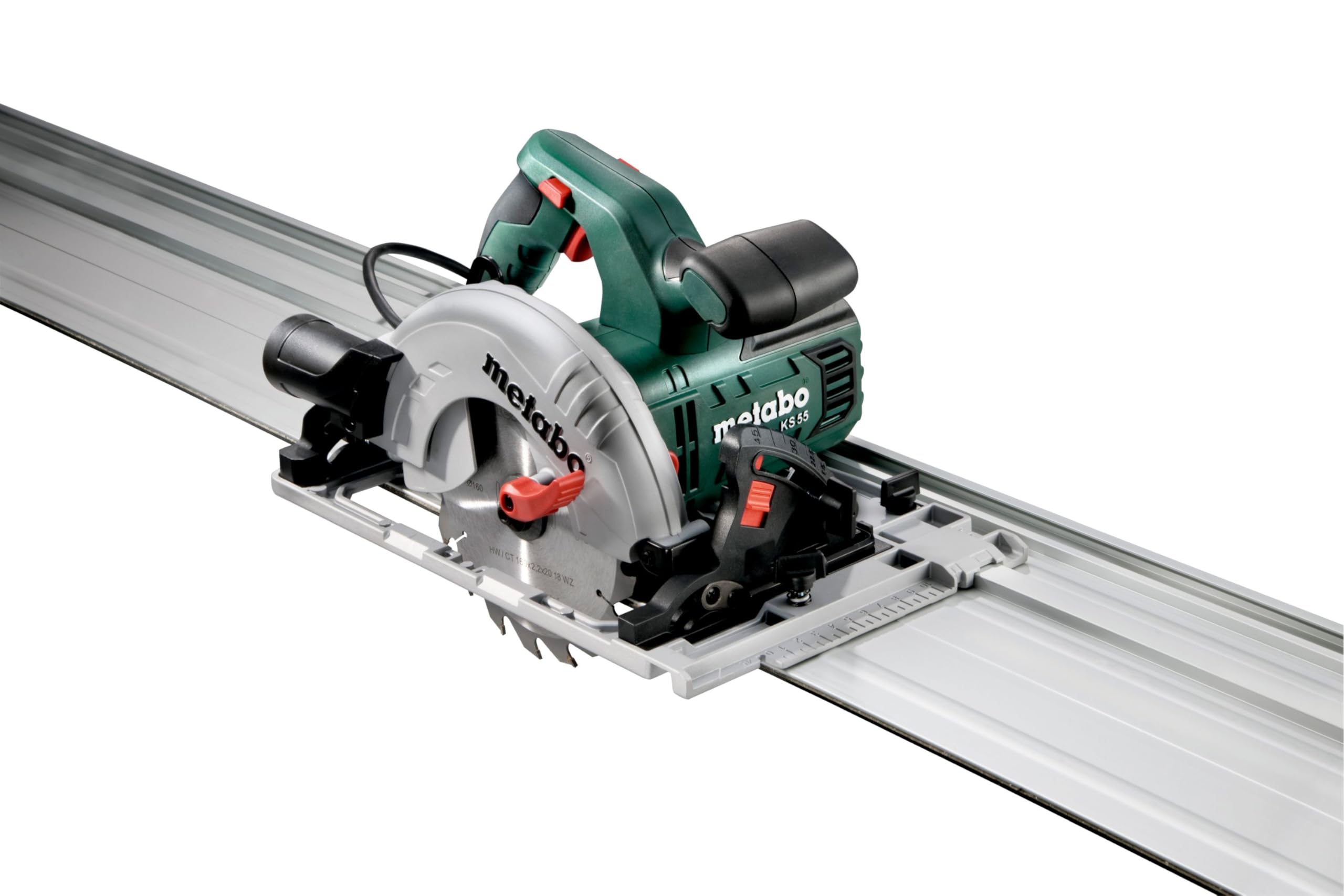 metabo KS 55 FS Handkreissäge, 1200 W Säge mit 55 mm Schnitttiefe & Zubehör | Kreissäge für Führungsschienen, 160 mm Sägeblatt, Parallelanschlag, Absaugstutzen, Sechskantschlüssel, 4 m Kabel