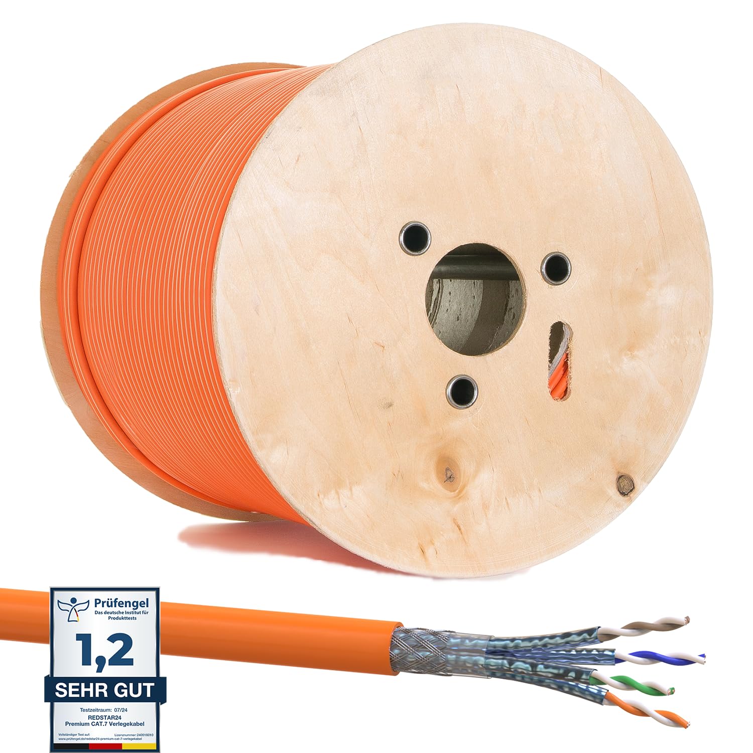 RedStar24 CAT 7 Cavo di rete 500m - Cavo Ethernet CAT7 Schermato - Cavo dati LAN Gigabit S/FTP, PIMF, PoE, 10Gbit/s, Senza alogenuri, Cavo di installazione in rame - 500 metri bobina