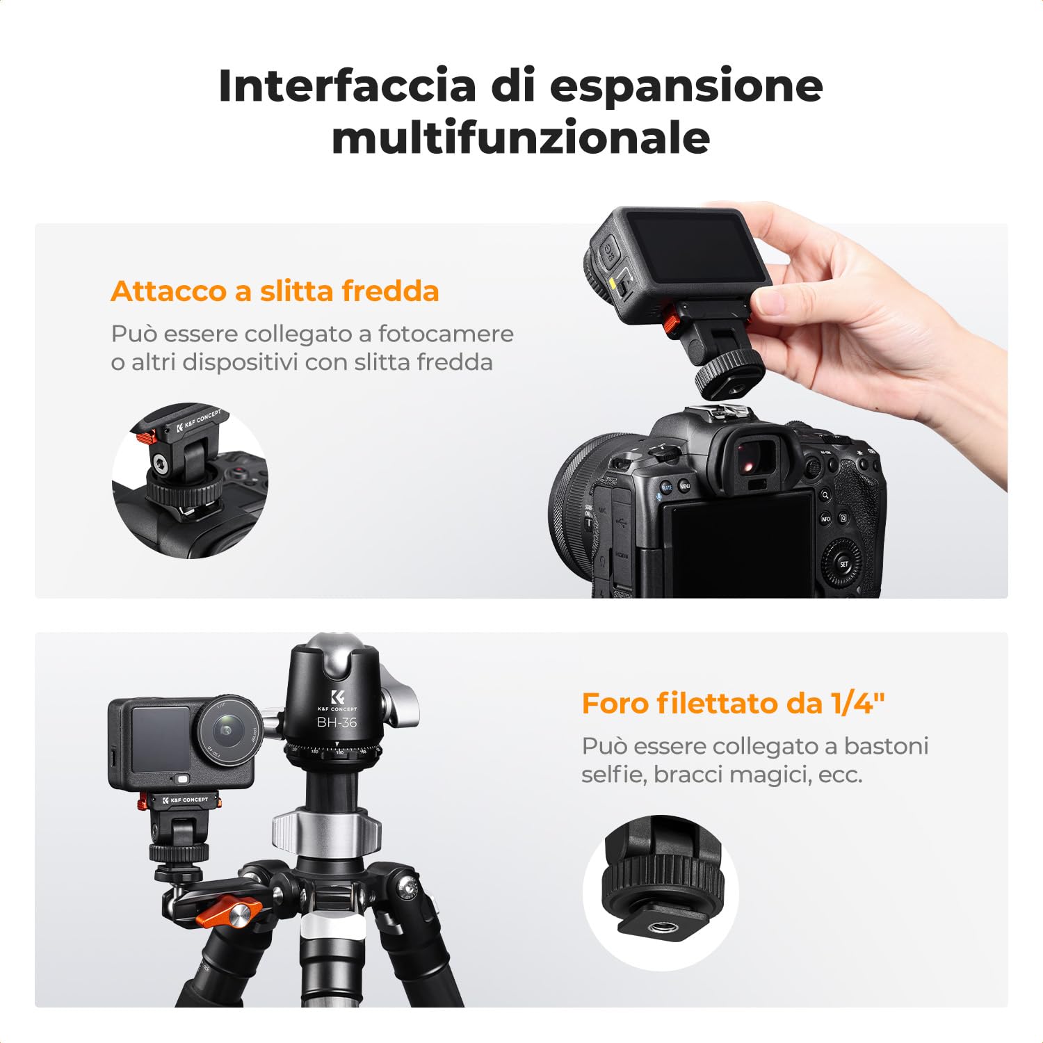 K&F CONCEPT Supporto a slitta fredda in plastica compatibile con DJI Osmo Nano/Osmo Action 6, supporto magnetico a sgancio rapido per action camera, adattatore treppiede con connettore a slitta calda