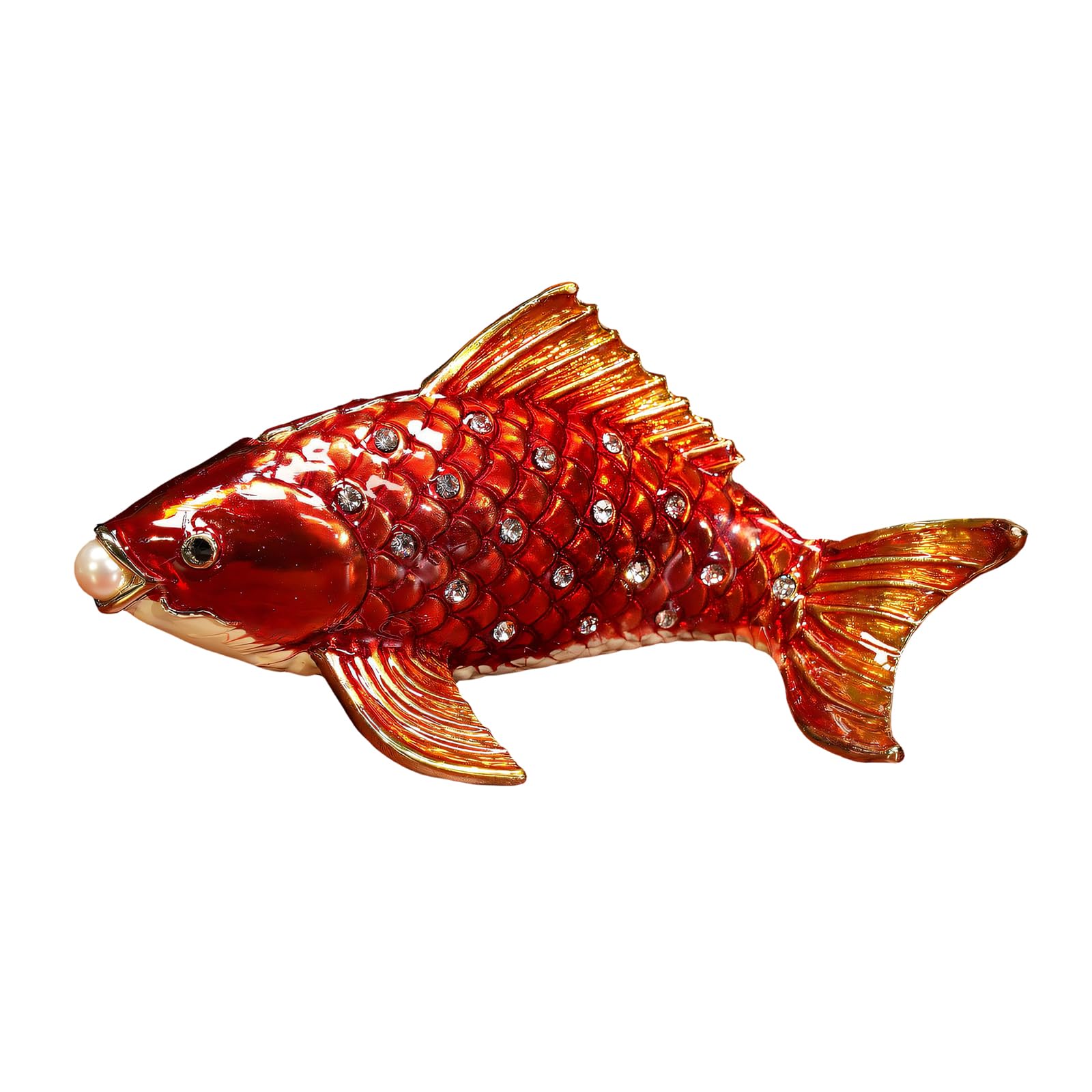 NRVTRE Antique Metal Fish Box with Smooth Surfaces Great As Housewarming Present or Souvenir Elegant Metal Jewelry Case
