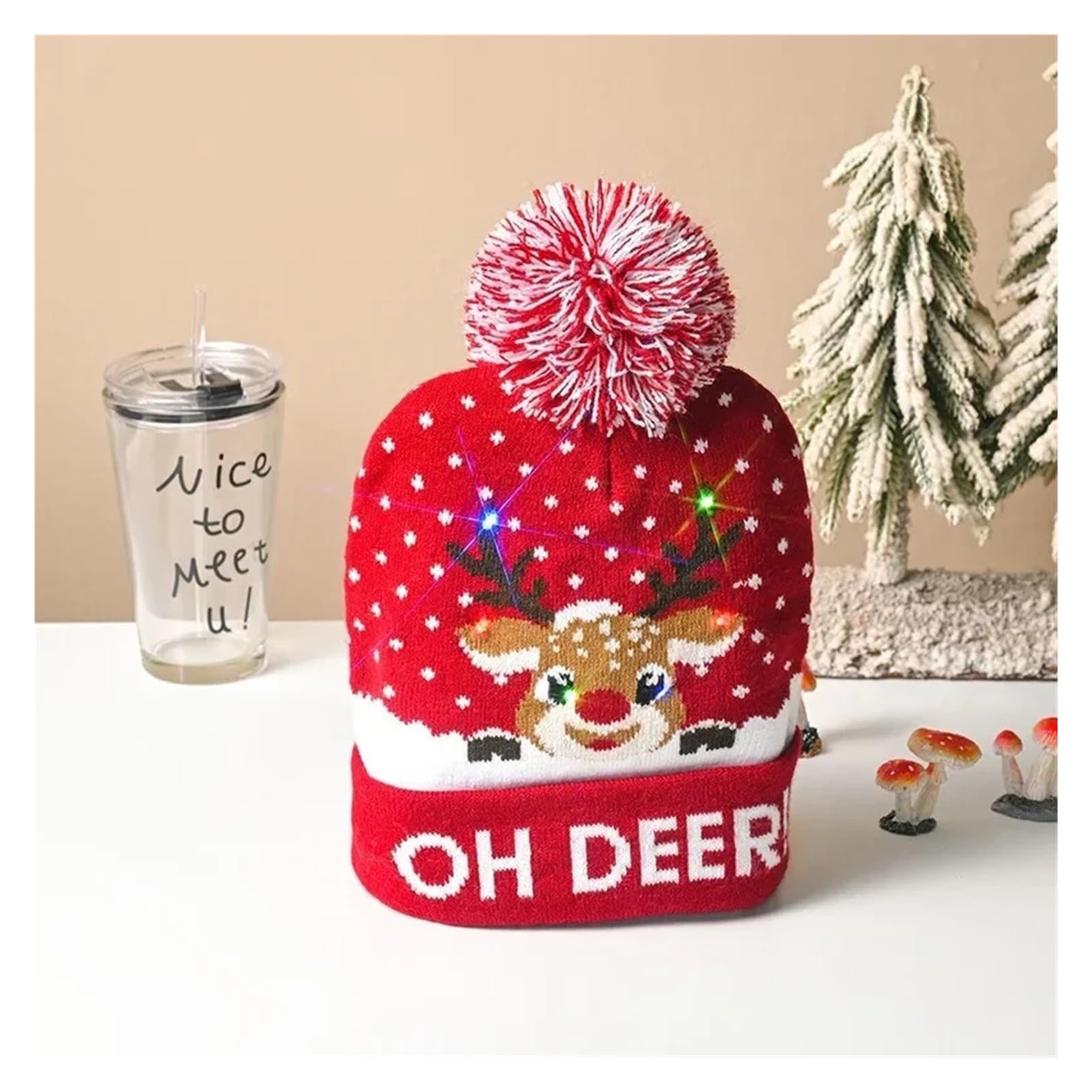 Générique Bonnet tricoté LED de Noël, Bonnet Lumineux pour Homme et Femme | Bonnet tricoté en acrylique, respirant et chaud, dessus rond sans bord(MIXB-3PCS)