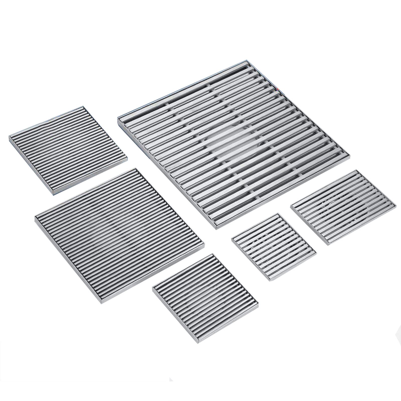 Desagüe Cuadrado de Ducha de Acero Inoxidable SUS304 Cepillado con colador para Cabello y Tapa extraíble de 30x30 cm. Escurridor de Suelo para Cocina, baño, Garaje y sótano. Acabado Plateado