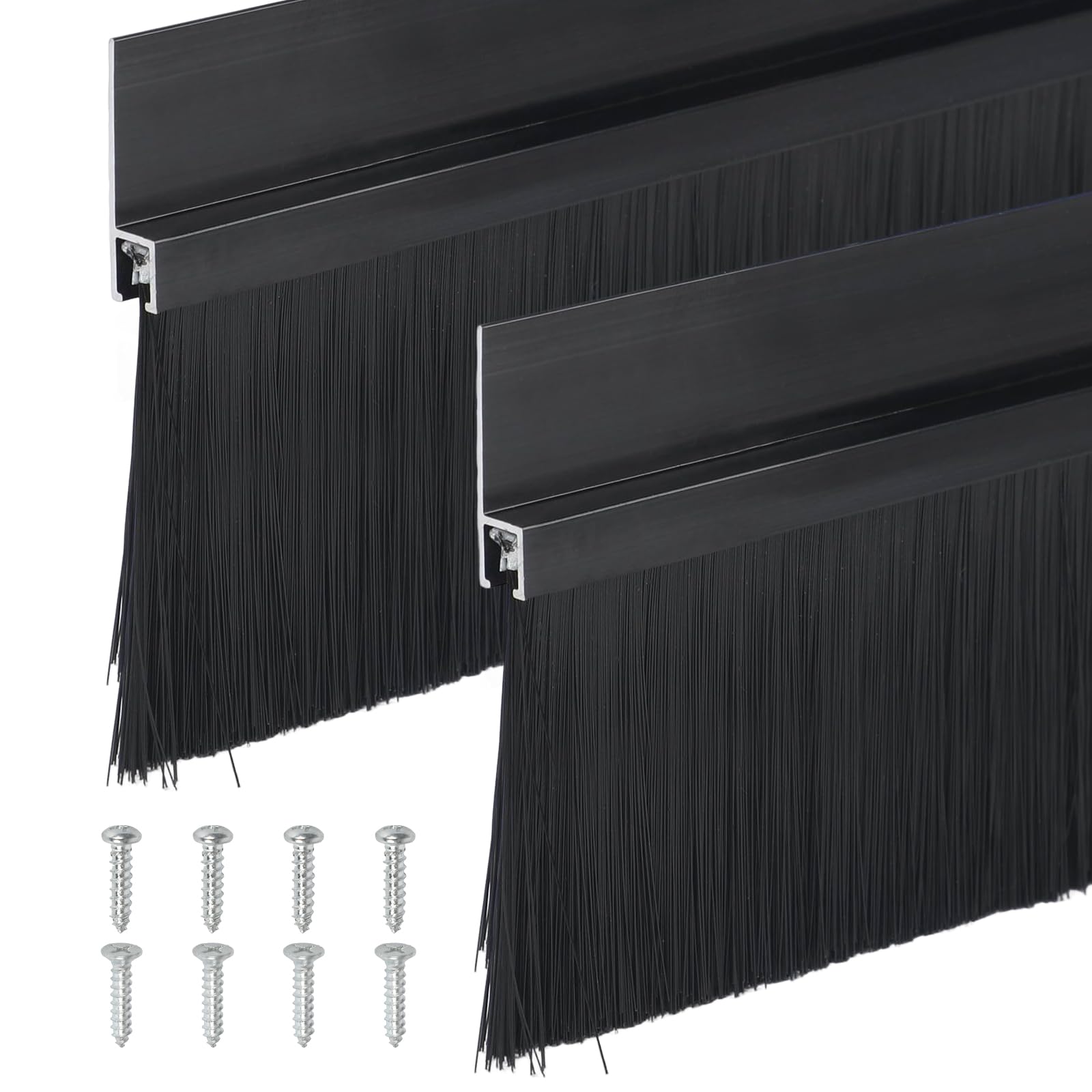 Joint brosse en 2 parties, brosse à bande, joint de porte en aluminium profilé en H, brosse de porte avec brosse en PP pour une utilisation intérieure et extérieure, (100x9cm)