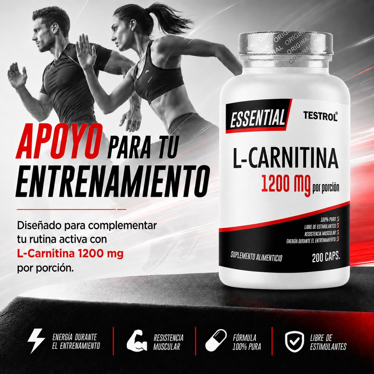 l carnitina mujer Carnitina Essential 1200mg por porción, L Carnitina Tartrato libre de  Estimulantes para Hombre y Mujer, Calidad Premium | Testrol L-Carnitina  Essential