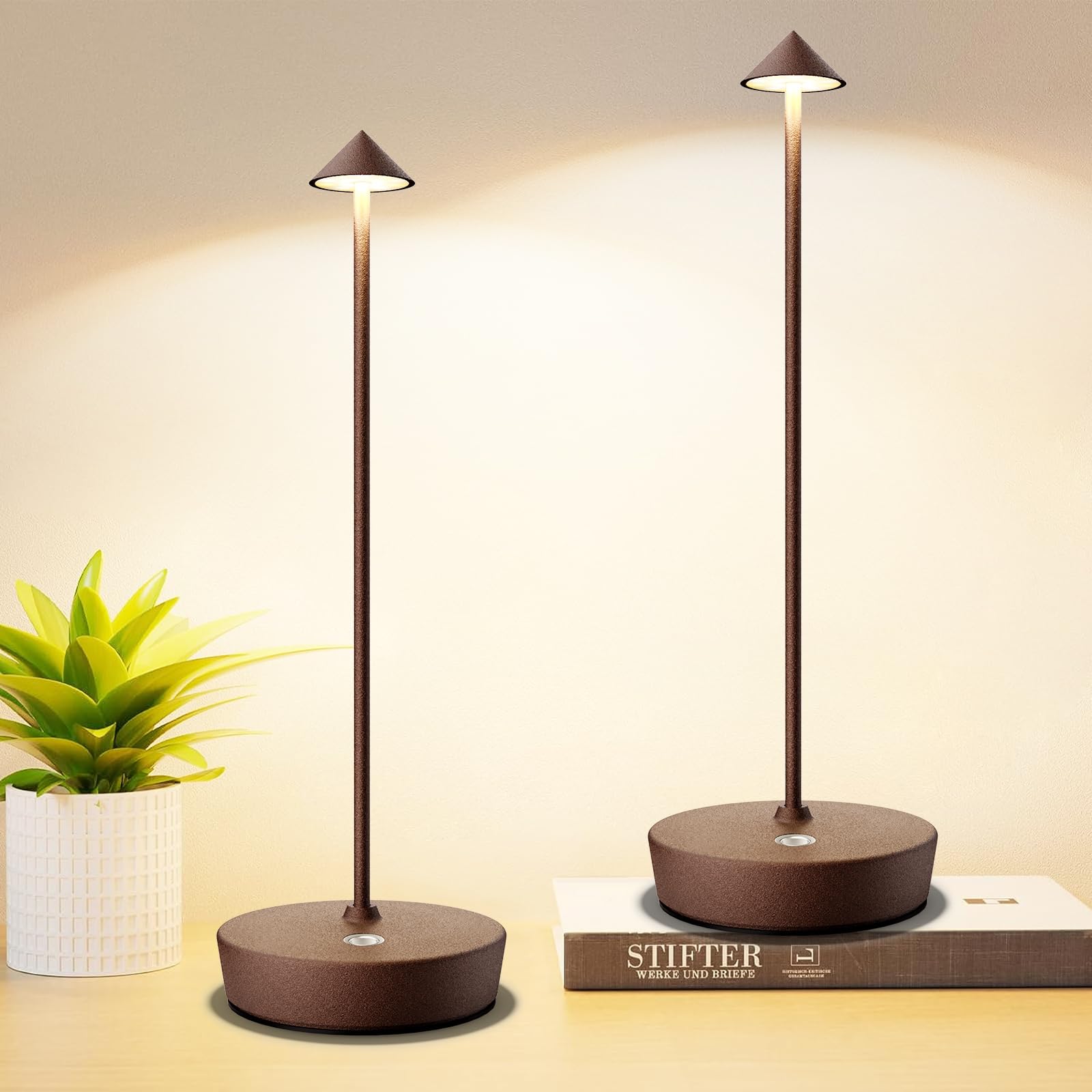 Lot de 2 lampes de table LED sans fil rechargeables à piles Rouille
