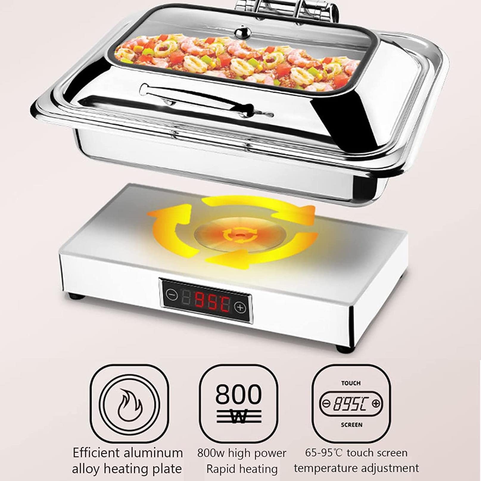 Calentador De Comida para Buffet, Calientaplatos Eléctrico para Buffet 9l Servidor De Buffet Chafing Dish con Termostato Regulable, Calienta Platos Electrico para Aislamiento De Larga Duración