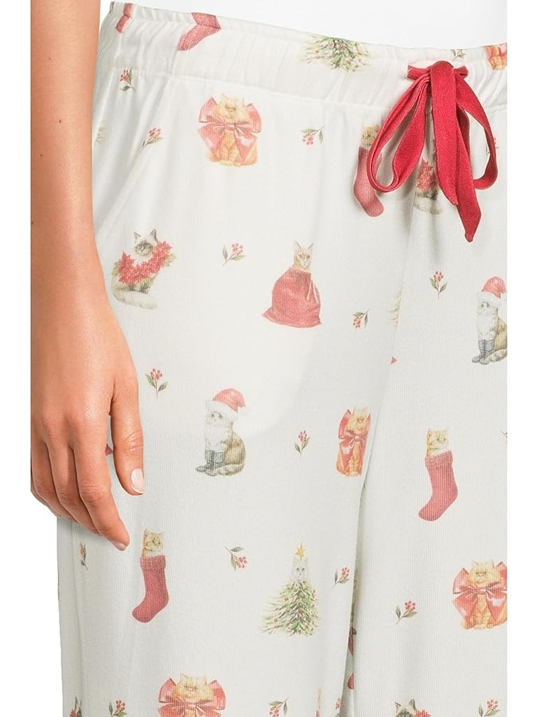 White P.J. Salvage Feline Festive Banded Pj Pants