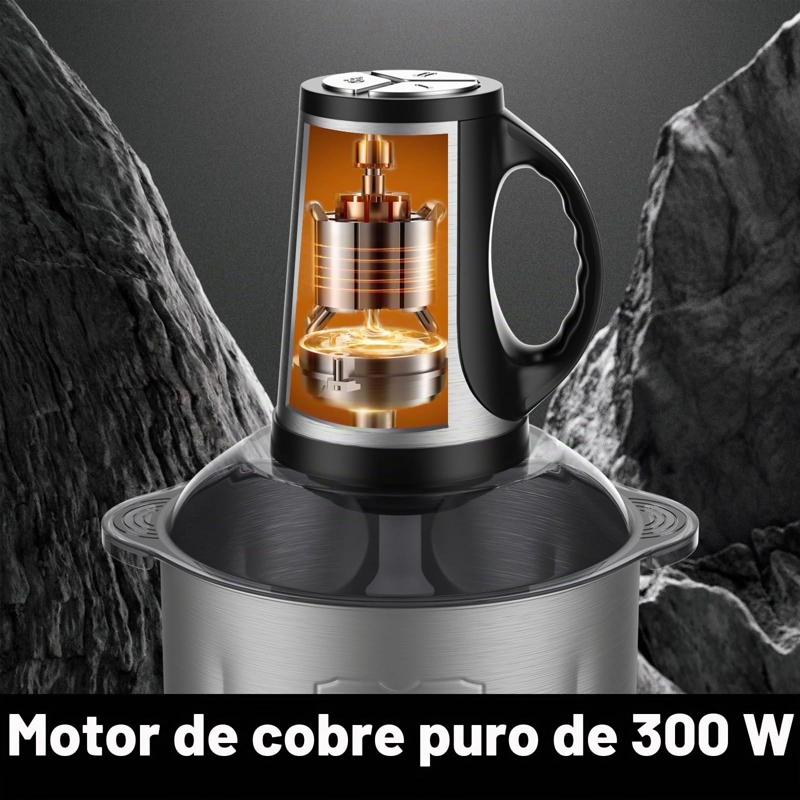 Picadora Eléctrica 4L con Bol de Acero Inoxidable 304, Motor Potente de 300W de Cobre Puro, 3 Velocidades, Upgrade Double S-Blades, Ideal para Carne, Verduras y Frutas