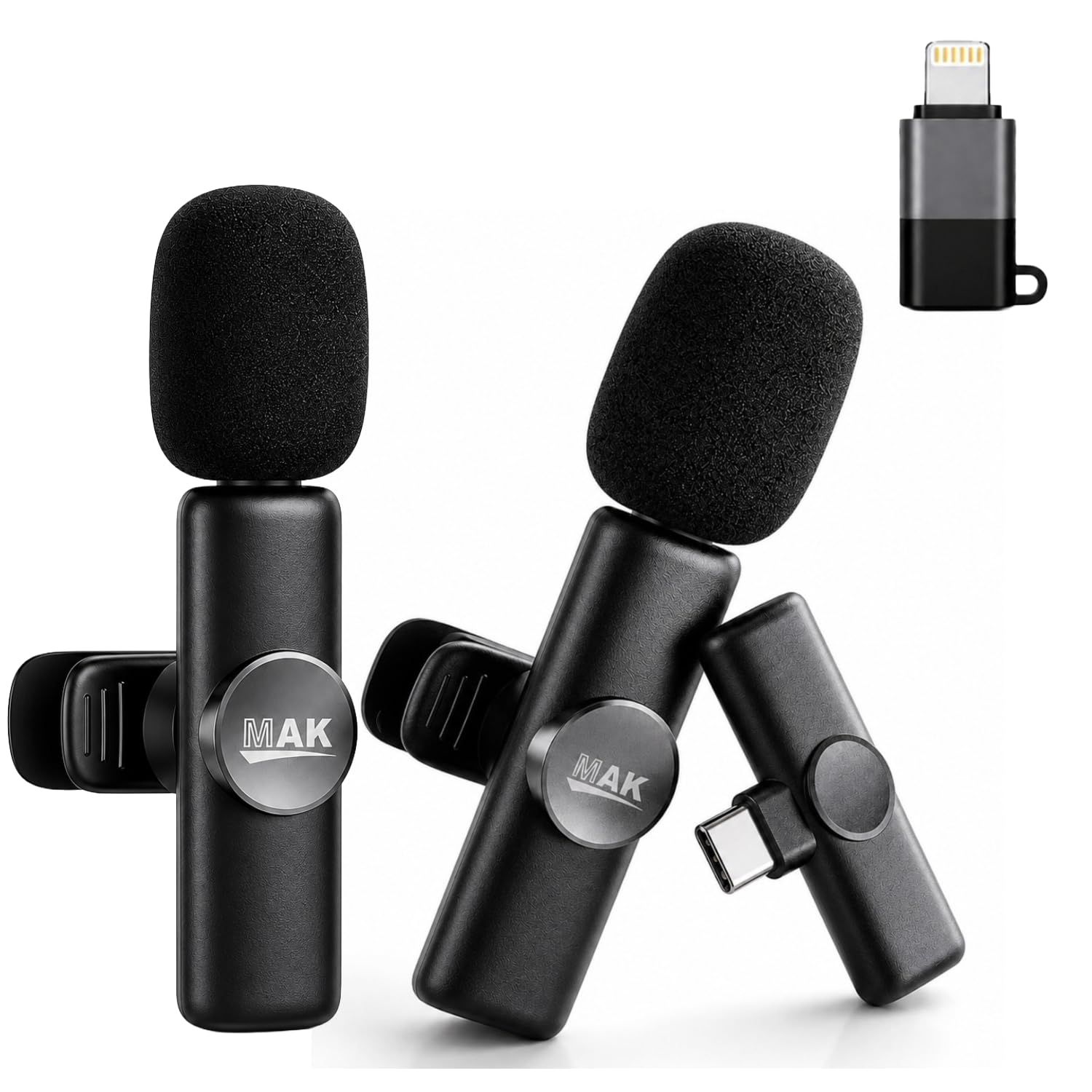 MAK Dual Wireless Lavalier Microphone with Type C Receiver & Lightning Connector | Plug & Play Clip-On Mic for Vlogging, YouTube, Podcasts, Live Streaming | iOS & Android-image-36