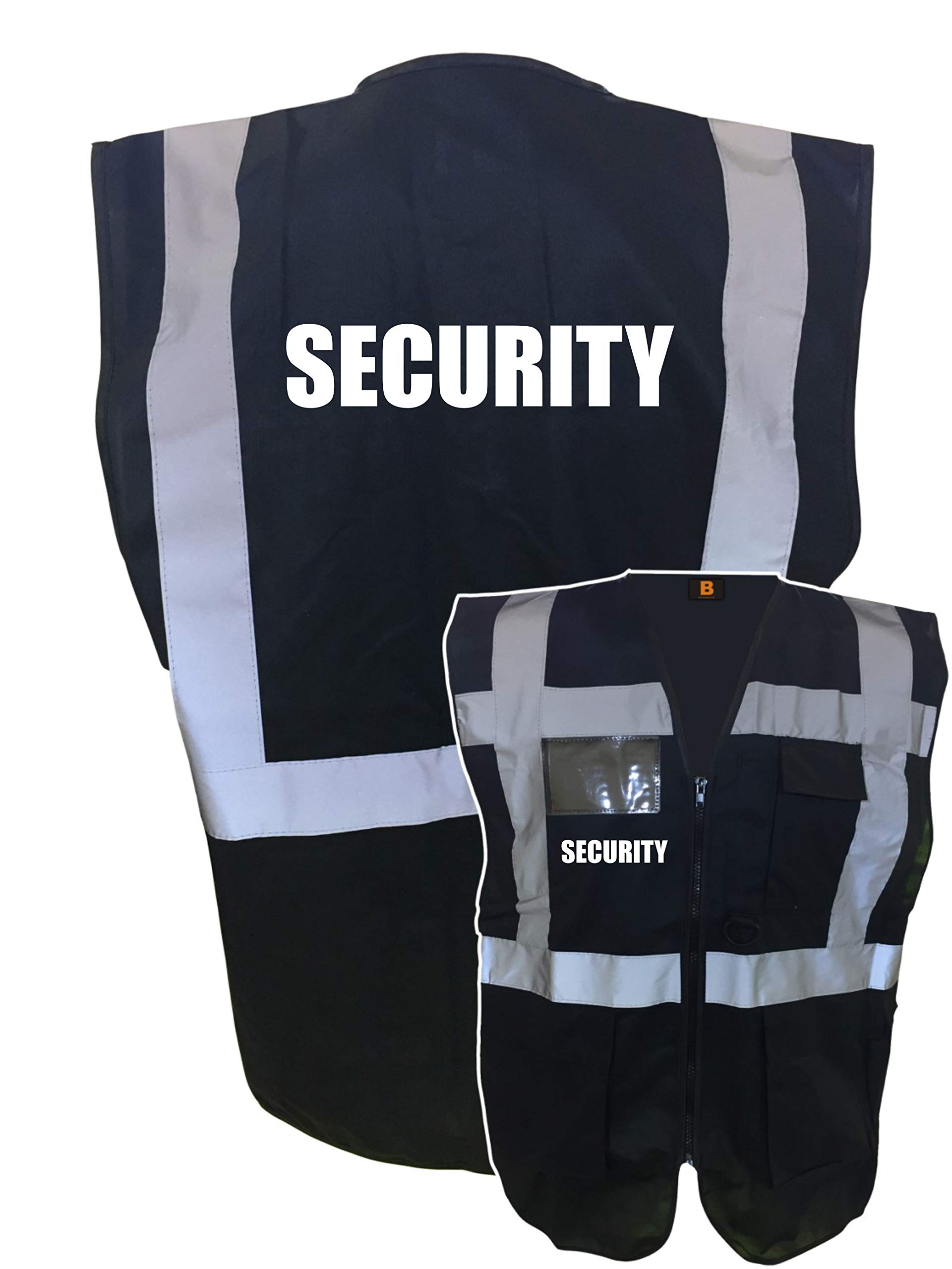 Brook Hi Vis Uk Unisex Black Security Zipped Hi Vis Vest Reflective, Work Wear Security, High Visibility, By Brook Hi Vis, Xxxlarge