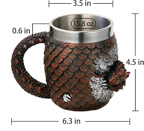 Miniatura 5 de alikiki Taza de café de dragón de huevo de tronos  Taza de café de dragón de 15.8 onzas para adultos, taza de cerveza de acero inoxidable, taza de