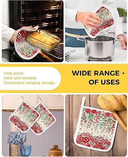 Miniatura 5 de 3 Packs Valentine's Eucalyptus Pot Holders Sets for Kitchen,Oven Pan Plate Bowl Pads Heat Proof Mat with Hanging Loop,Terry Cloth Potholders Soft