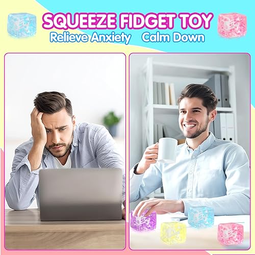 Miniatura 6 de Paquete de 4 juguetes sensoriales para aliviar el estrés, cubo esponjoso de levantamiento lento relleno de sustancia gruesa y copos de nieve,