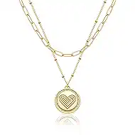 Valloey Rover Women Layered Pendant Necklace, 14K Plated Gold Personalized Adjustable Choker Necklaces, Handmade Dainty Jewelry Gift for Lady