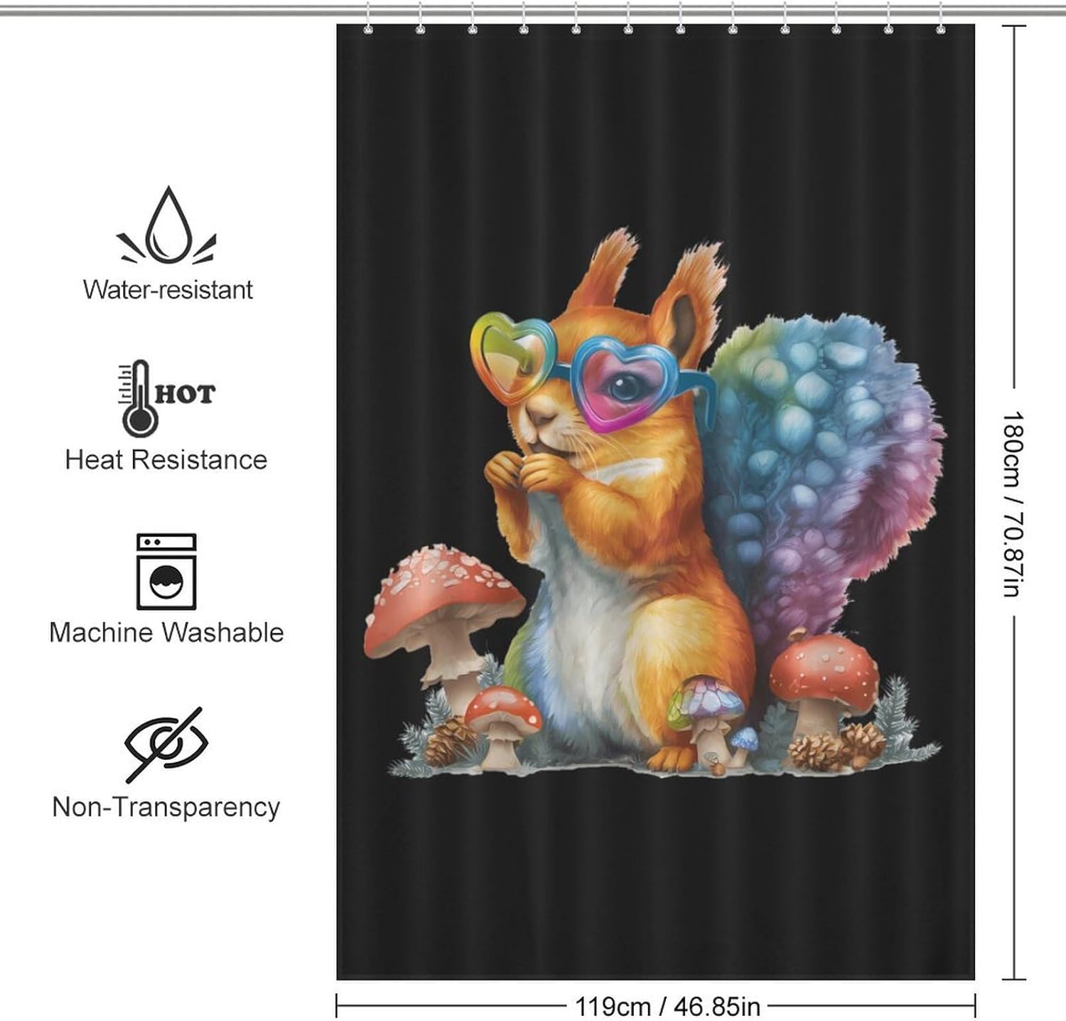 Squirrel Mushrooms Shower Curtain 46.85x70.87Inch（119x180cm） Polyester Bath Curtain Shower Curtains Printed Decorative