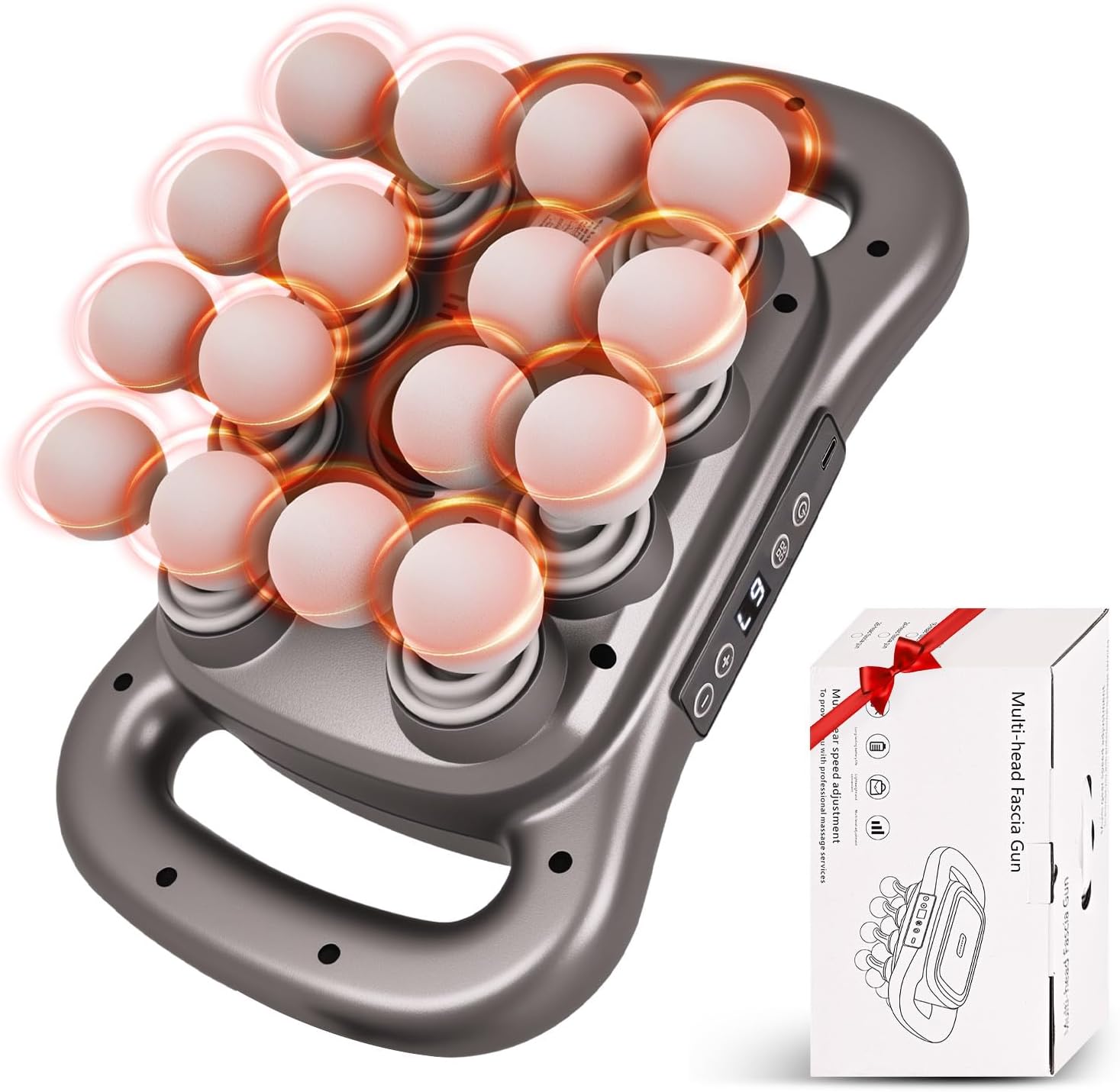 2026 Electric Back Massage Gun, Cordless Hands-Free 16-Head Deep Tissue Massager, Rechargeable 2600mAh Dual Handle Massage Tool with 9 Modes & Levels for Body Muscle Pain Relief