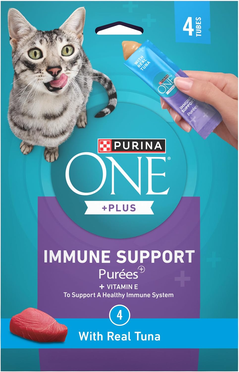 Purina ONE Plus Immune Support Purees with Real Tuna Lickable Cat Treats - 1.4 oz (Pack of 24)