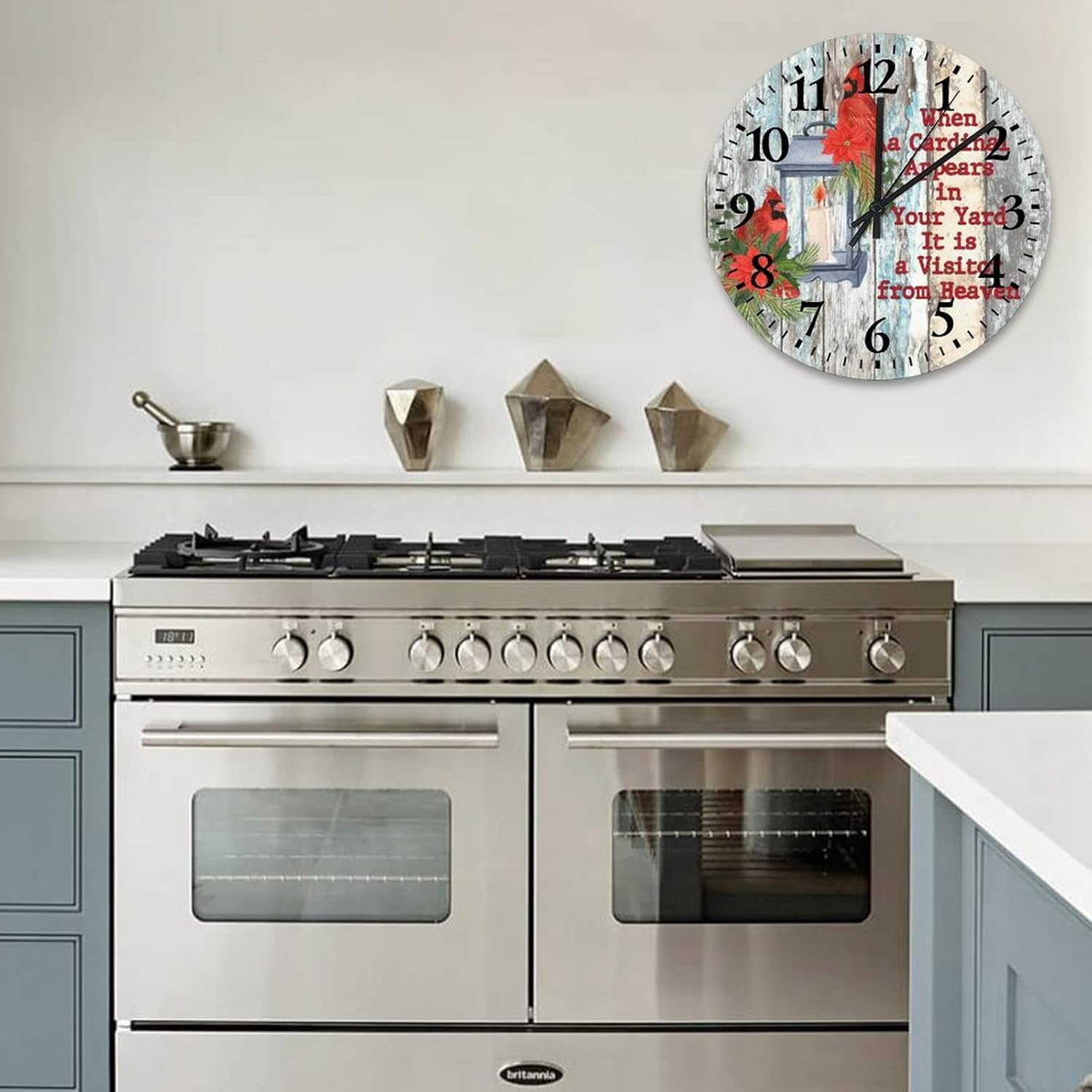 Wall Clocks When A Cardinal Appears in Your Yard Its A Visitor from Heaven Kitchen Wall Clock Battery-Powered with Quartz Movement Memorial Cardinal Sympathy Gifts Round Clock 15 Inch