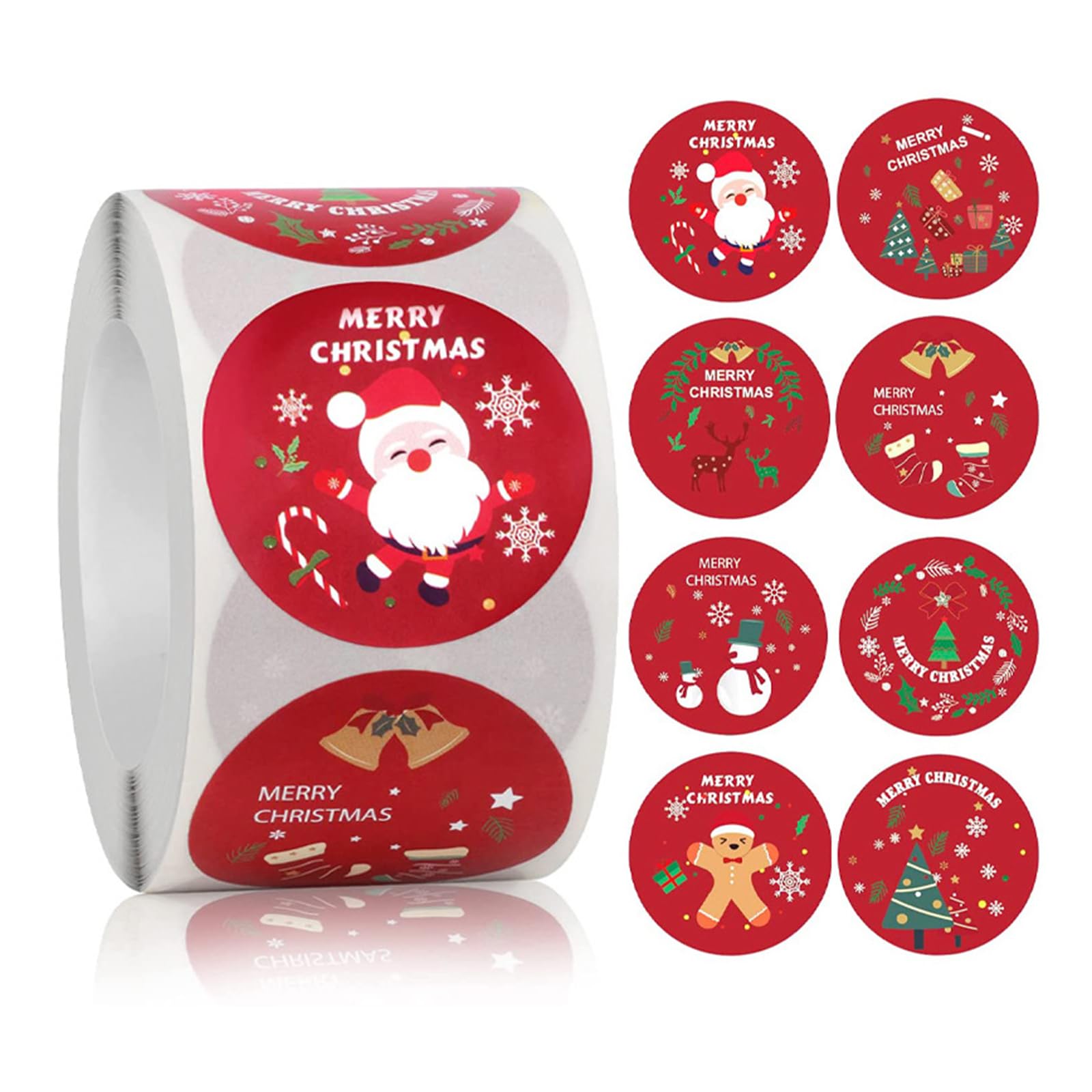 500PCS Christmas Stickers Roll, 1.5 in Envelope Seals Round Paper Merry Christmas Sticker Large (Red)