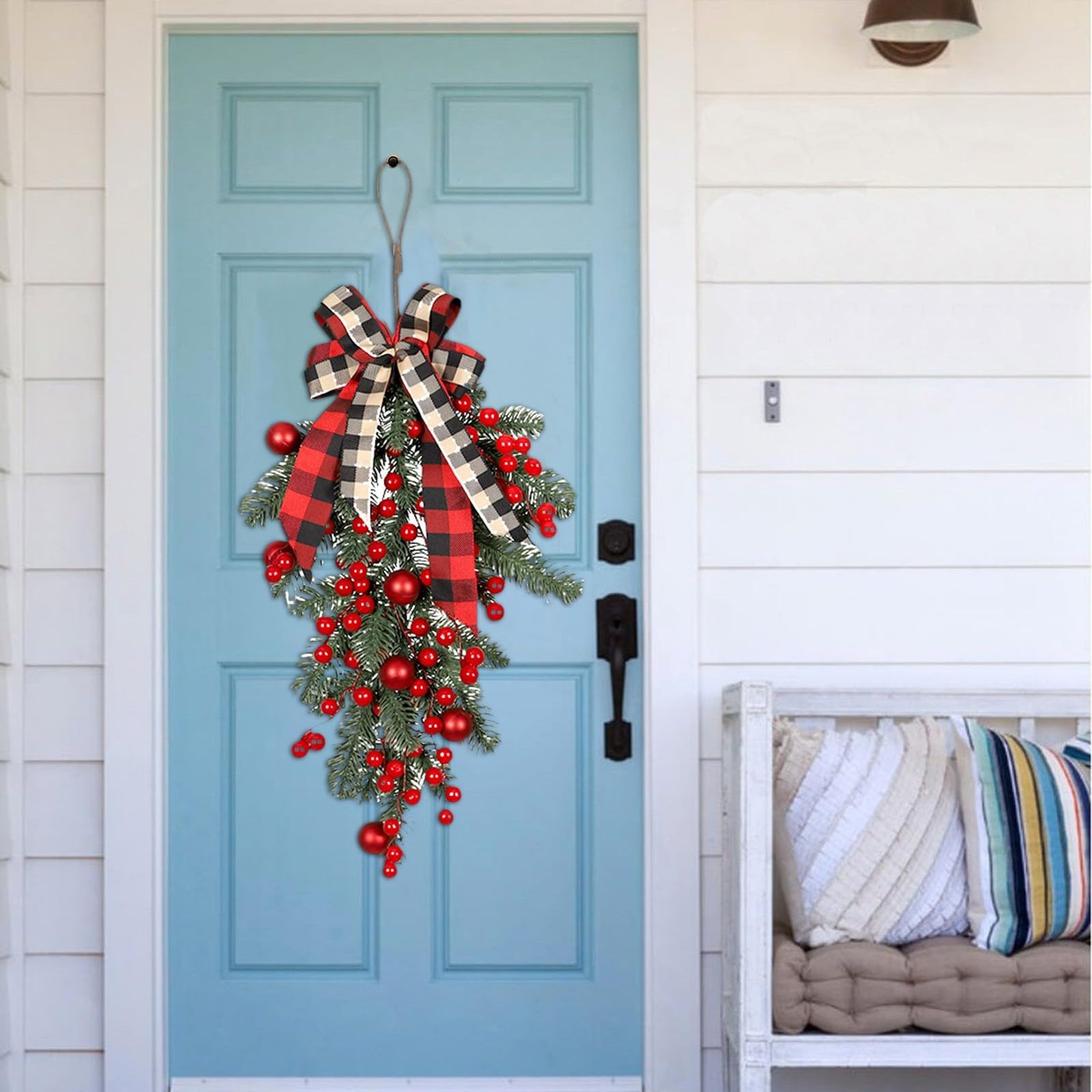 Amazon.co.jp: [dingtian] 玄関ドア用赤と白のホリデーリース