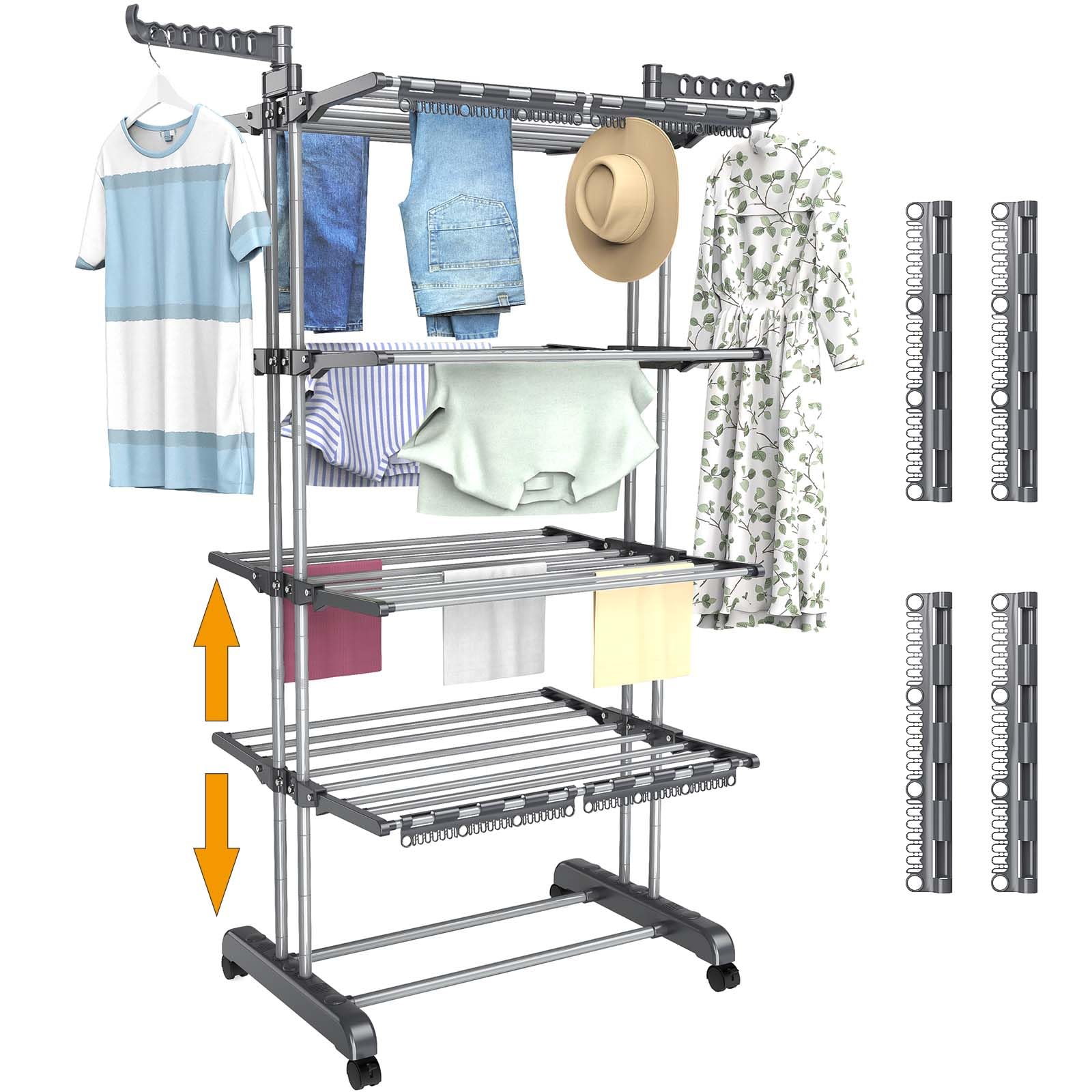 Tendedero Torre Vertical de Ropa con Ruedas 172cm Resistente Plegable Portatil Acero Inoxidable Clothes Drying Rack para Exterior Terraza Balcon (4 Niveles)