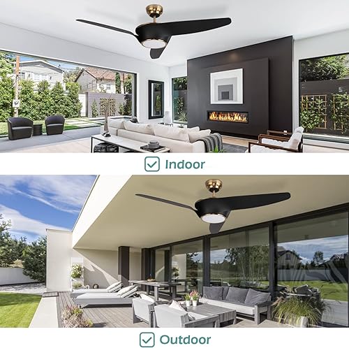 Miniatura 4 de Ovlaim DC Motor High CFM 52 Inch Gold and Black Ceiling Fan with Light and Remote, 3 Blade Large Indoor Outdoor Ceiling Fan, Modern Ceiling Fan for