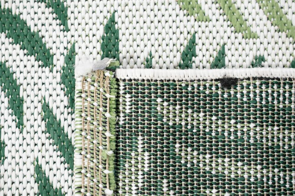 Teppich-Traum In- & Outdoor Teppich Sisal Optik Balkon Küche Wohnzimmer Terrasse Palmenzweige in grün auf sandfarbe Größe 200x280 cm