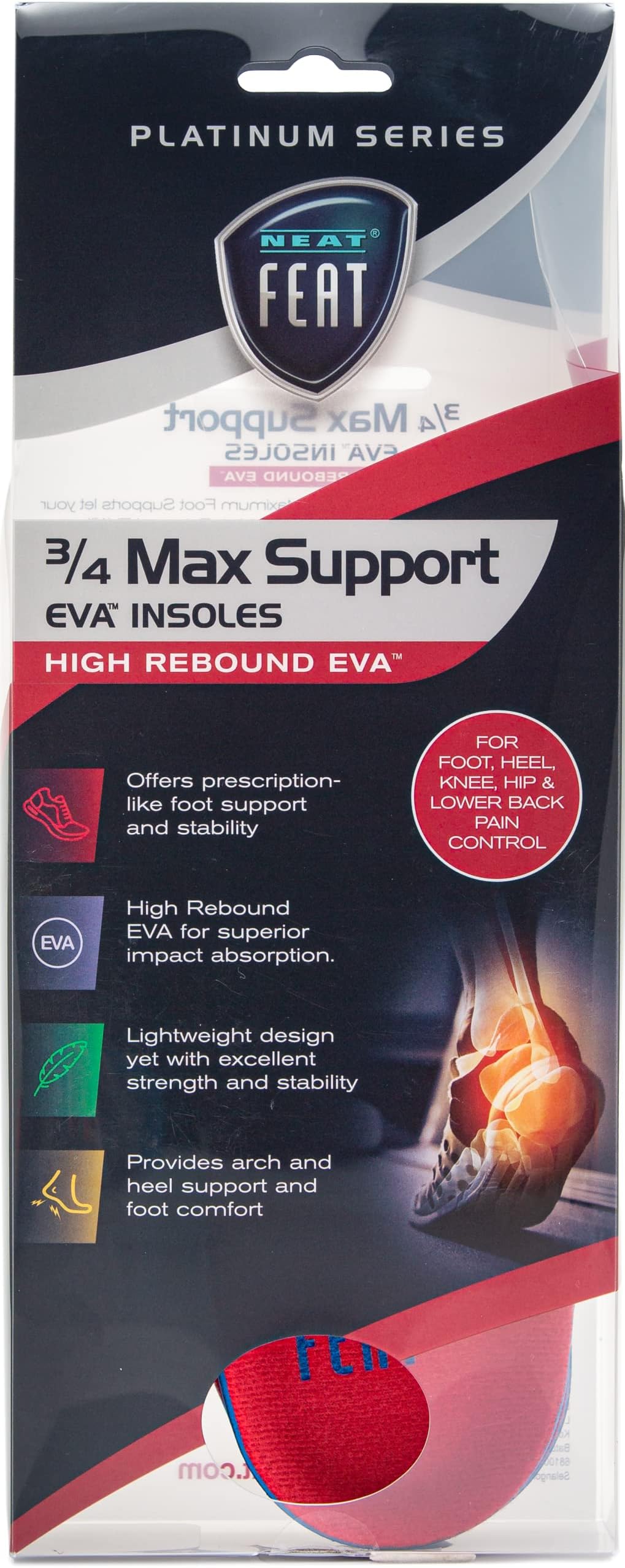 Maximum Foot Support 3/4 Length Insoles, Pair, Medium