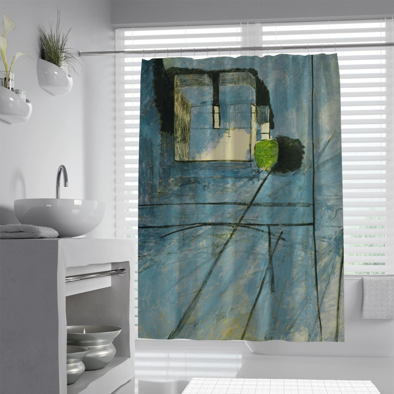 DINGSION Henri Matisse Shower Curtains Set Abstract Style Artwork View of Notre-Dame Durable Bathroom Shower Curtain Easy Care with Hook W180xL200cm