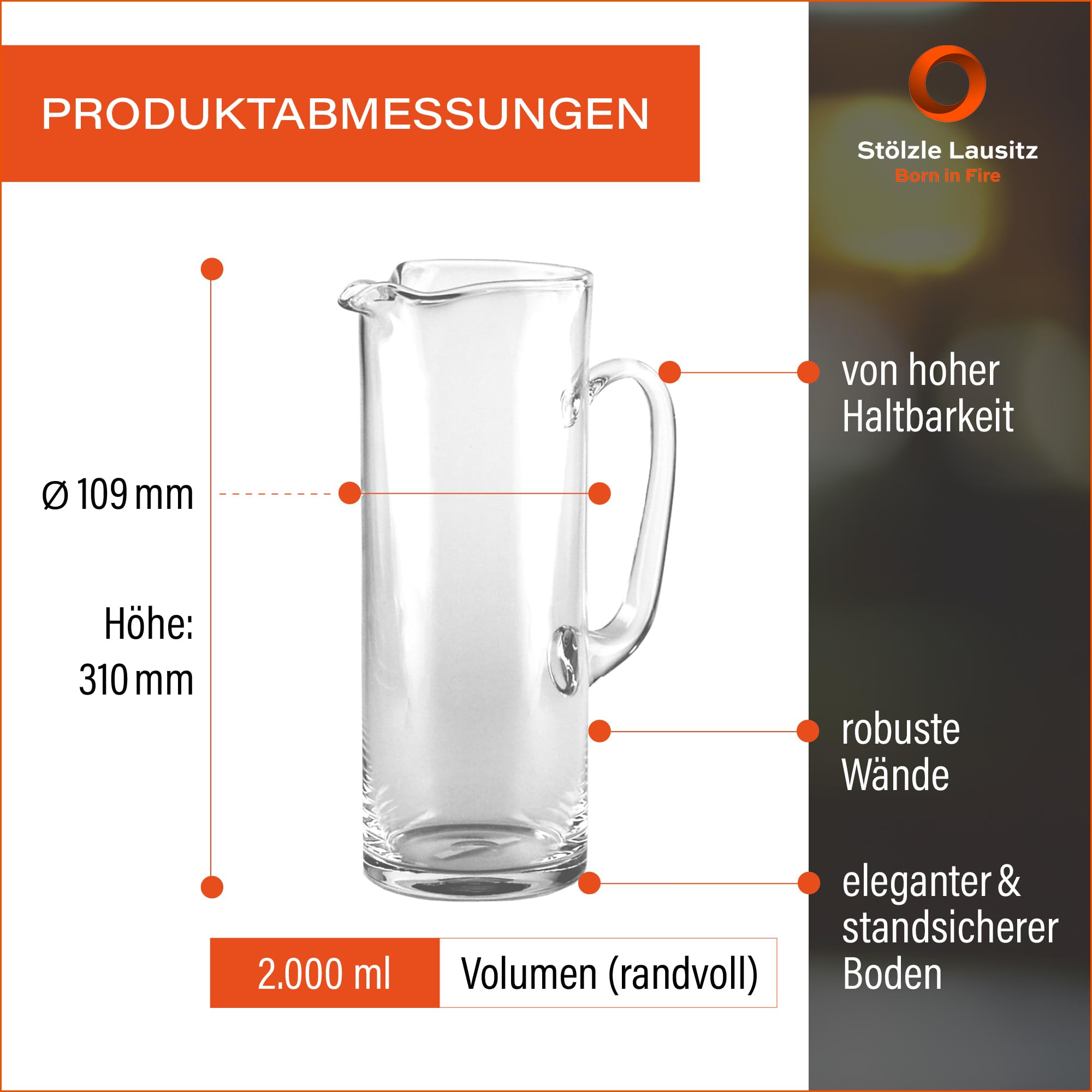 Stölzle Lausitz Brocca XXL da 2 l, 2000 ml, grande capacità di riempimento, ideale per feste, robusto e adatto all'uso quotidiano, lavabile in lavastoviglie