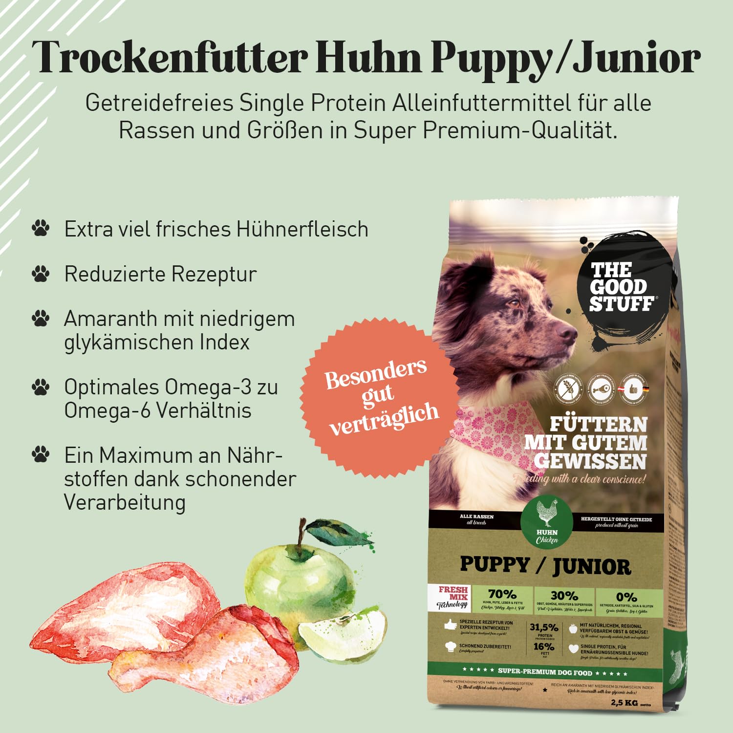 The GOODSTUFF Poulet (Puppy/Junior) | 2,5 kg | Croquettes pour Chiots sans Céréales | avec de la Viande de Poulet Fraîche | Nourriture Sèche pour Chiots et Jeunes Chiens