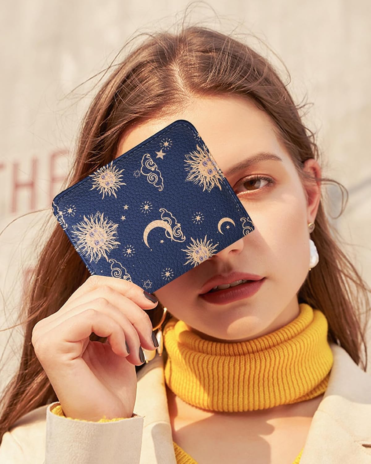 Bistup Credit Card Holder Wallet for Women - Cute Leather Ladies Teen Girls Female Cardholder Wallets Accordion Purse Small Medium Aesthetic Print Sun Stars Unique Modern Rfid Zipper Around - Image 6