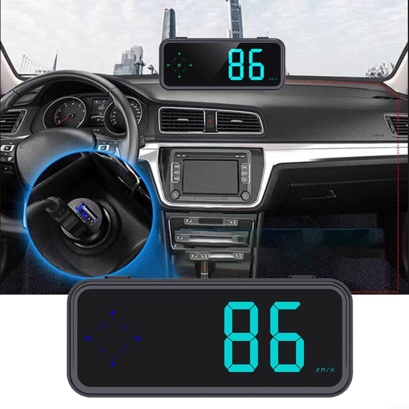 Tachimetro digitale HUD per auto con bussola GPS, visualizzazione della velocità in tempo reale per una guida sicura