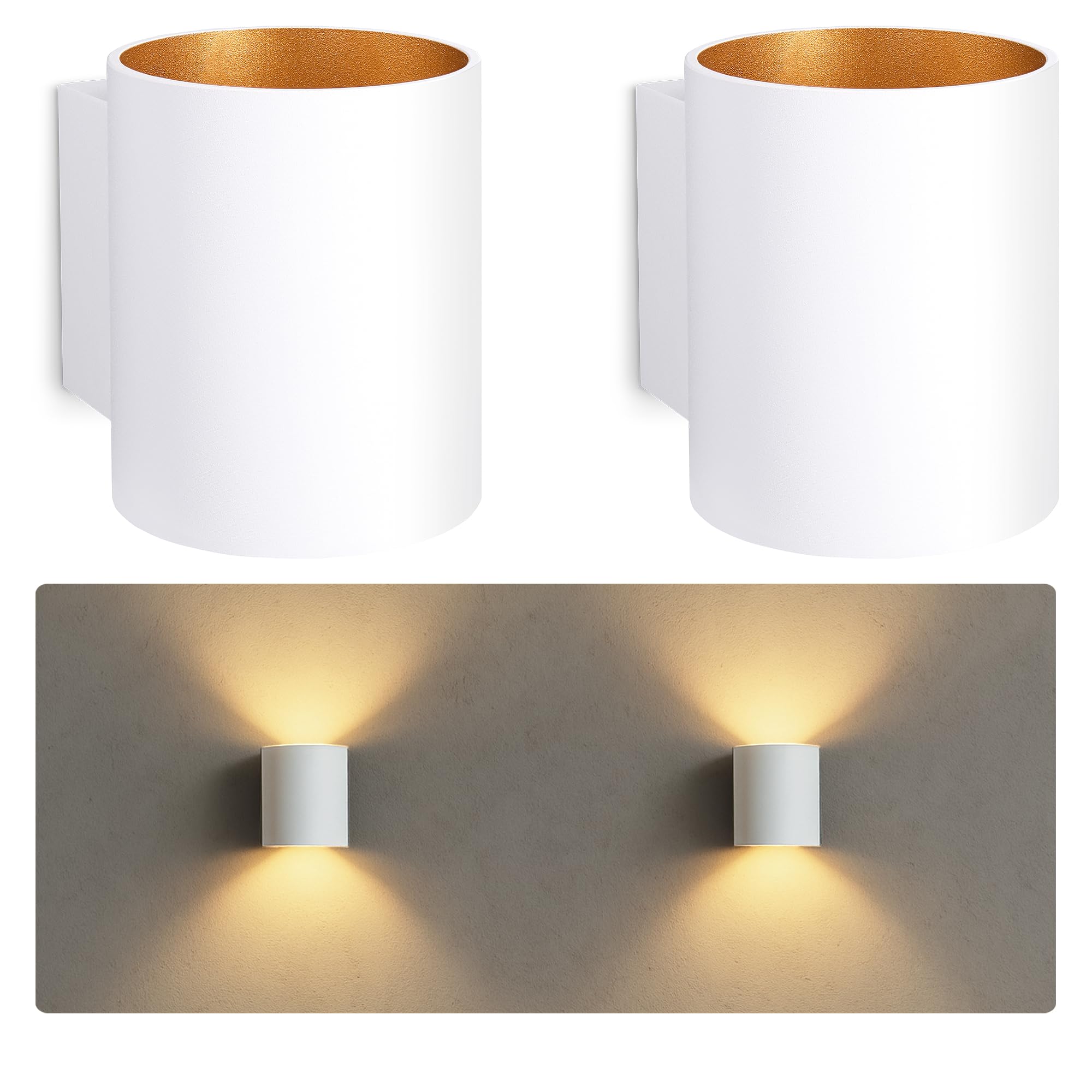 SSC-LUXon TUANI 2er Set Wandlampe Innen weiß gold - moderne Wandbeleuchtung Up Down im Retro Design mit 1x G9 Fassung 230 V